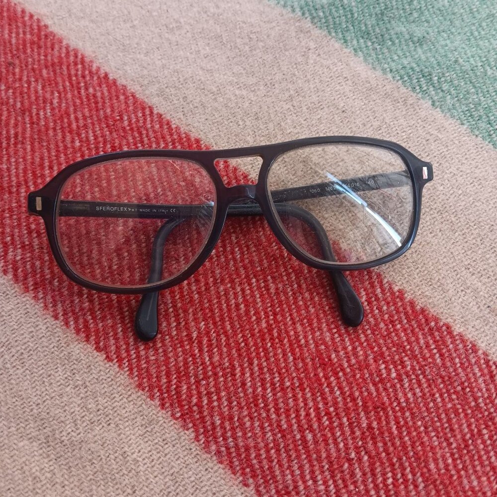 Vintage Sferoflex Italy Black Retro AviatorEyeglasses Frames 54-16-140 1970's